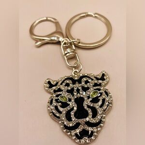 Silver and Black Leopard Rhinestone Key chain, Ring, purse, bag, backpack charms